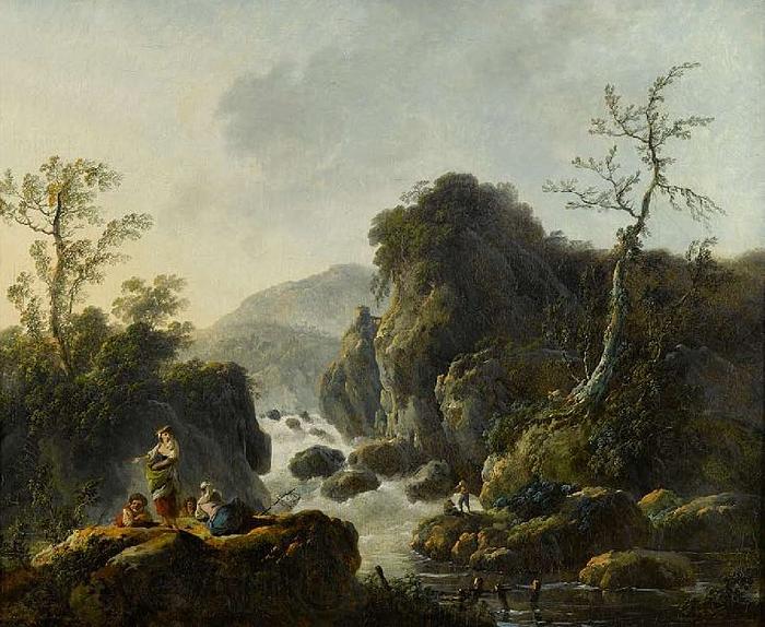 Jean-Baptiste Pillement A Mountainous River Landscape France oil painting art